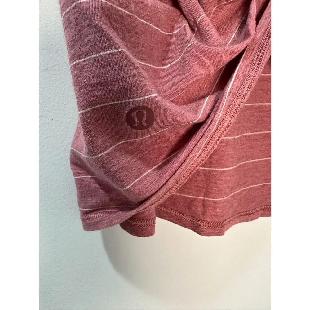 Lululemon All Tied Up deep pink & white striped open back tank size 8 #24-1780 - Picture 3 of 3